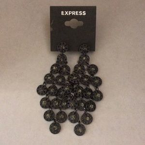 Express gunmetal Black sparkle chandelier earrings
